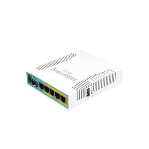 Router MikroTik RB960PGS con 5 Puertos Gigabit, 4 de estos puertos son PoE pasivo y un puerto SFP.
