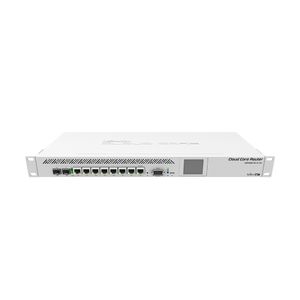 Cloud Core Router MikroTik CCR1009-7G-1C-1S+ con 7 interfaces gigabit ethernet, una ranura SFP+ y una interfaz combo entre ether y SFP