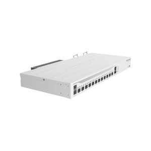Cloud Core Router MikroTik CCR2004-1G-12S+2XS con 12 ranuras SFP+, dos ranuras SFP28 (25G) y una interfaz ethernet gigabit para administración.