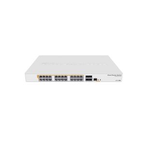 Switch capa 3 de MikroTik CRS328-24P-4S+RM con 24 puertos gigabit PoE+, 4 ranuras SFP+, version para rack