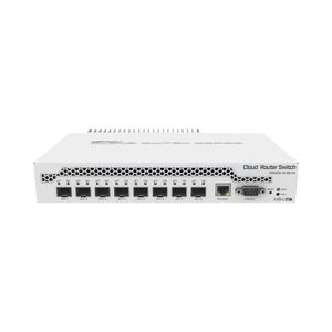 Switch MikroTik capa 3 CR309-1G-8S+IN con 8 ranuras SFP+ y un puerto ethernet gigabit, modelo de escritorio o rack