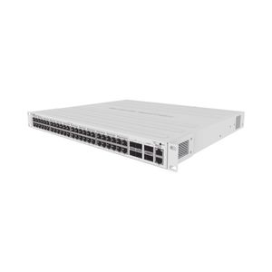 Switch MikroTik capa 3 con 48 puertos PoE+ y 2 ranuras QSFP+ de 40Gbps en verion para rack