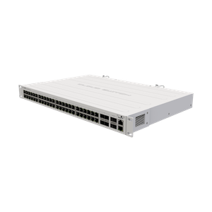 Switch capa 3 de MikroTik CRS354-48G-4S+2Q+RM con 48 puertos gigabit, 4 ranuras SFP+ y 2 ranuras QSFP+, version para rack