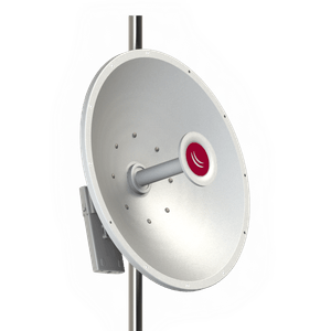 Antena directiva tipo plato de MikroTik con 30dBi de ganancia para banda 5GHz MIMO 2X2