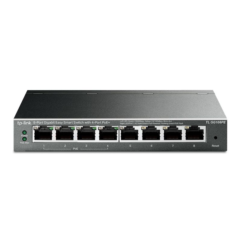 Switch Gigabit PoE de 8 puertos con enlace ascendente de 2 gigabit,  compatible con 802.3af/at, alimentación incorporada de 120 W, metal no