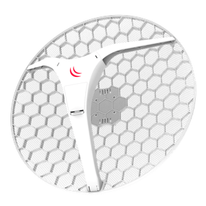 Antena MikroTik RBLHGG-5acD-XL en banda 5GHz con 27 dBi de ganancia, MIMO 2X2, chip 802.11AC y 1 interfaz ethernet gigabit