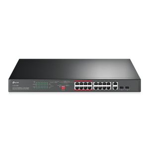 TL-SL1218MP Switch de montaje en rack de 16 puertos PoE fast ethernet, 2 puertos Gigabit ethernet y 2 puertos SFP Gigabit