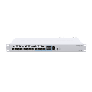 Switch MikroTik administrable Capa3 CRS312-4C+8XG-RM modelo de 4 ranuras SFP+ y ethernet 10G combo, 8 puertos ethernet 10G y 1 interfaz fast ethernet