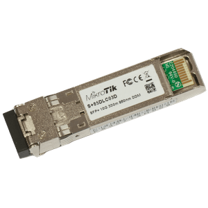 Interfaz SFP+ de MikroTik multimodo en 850nm duplex para 300 metros, velocidad de 10G.