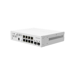 Switch capa 2 de MikroTik CSS610-8G-2S+IN, con 8 puertos gigabit y 2 ranuras SFP+ para uso en bandeja o rack