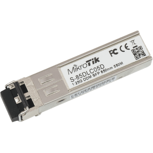 Modulo SFP de MikroTik S-85DLC05D con longitud de onda 850nm, dual LC/UPC 1.25G, alcance maximo de 550m, multimodo