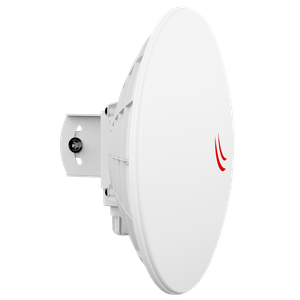 Antena directiva en banda 6GHz DynaDish 6de MikroTik RBDynaDishG-6HnD, con 25dBi de ganancia y una interfaz ethernet gigabit