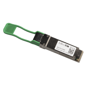 Modulo QSFP28 monomodo de MikroTik XQ+31LC02D para distancias de hasta 2Km y velocidades de 100Gbps, conector dual LC/UPC