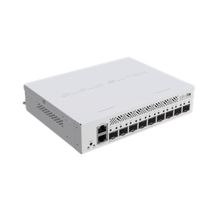 Switch Capa 3 de MikroTik CRS310-1G-5S-4S+IN con 5 ranuras SPF, 4 ranuras SFP+ y una interfaz gigabit ethernet.