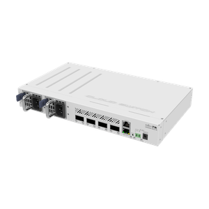 Switch Capa 3 de MikroTik CRS504-4XQ-IN con 4 ranuas QSFP28 y una interfaz fast ethernet para administración