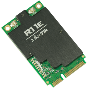 Tarjeta Mini-PCIe en banda 2.4GHz de MikroTik R11e-2HnD, diseñada para RouterBoards con este tipo de ranura para expandir a funciones inalámbricas