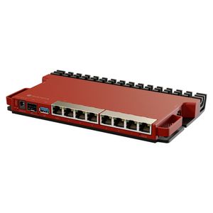 Router MikroTik L009UiGS-RM con 8 puertos gigabit y 1 ranura SFP, modelo con disipación de calor pasiva
