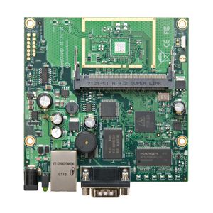 Routerboard de MikroTik RB411AR con 1 interfaz fast ethernet, puerto serial, y una ranura miniPCI