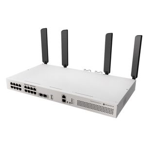 Switch Wi-Fi 6 de MikroTik CRS418-8P-8G-2S+5axQ2axQ-RM - Capa 3 con 16 puertos Gigabit (8 PoE+) y 2 ranuras SFP+